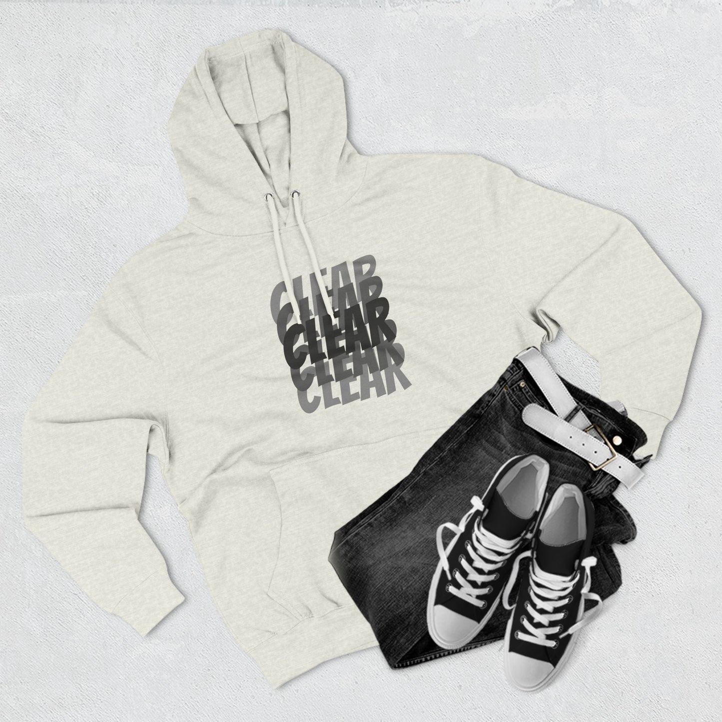 Clear three-panel fleece hoodie