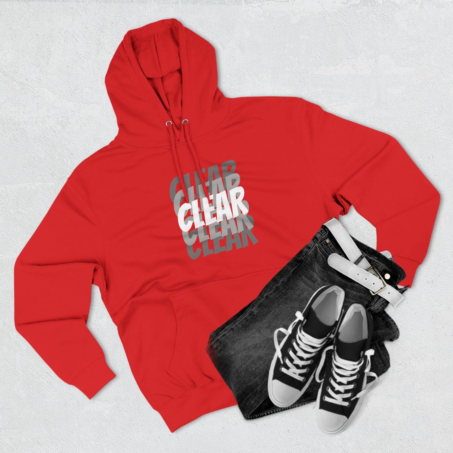 Clear three-panel fleece hoodie