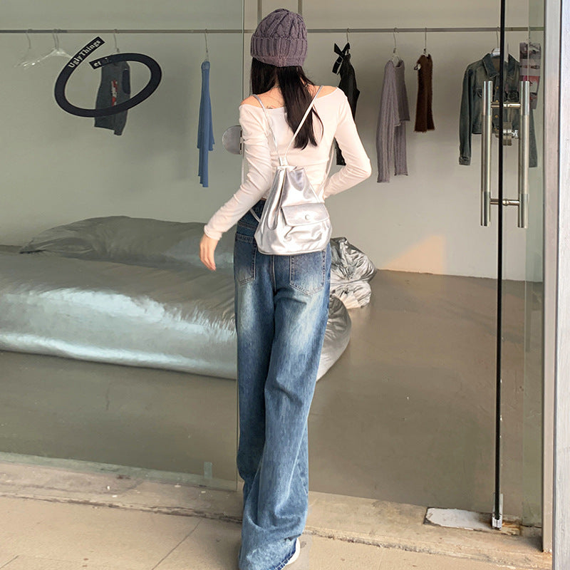 women's retro wide-leg jeans